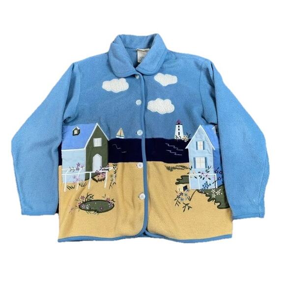 Vintage Northern Reflections Beach/Lighthouse Button Fleece Shirt Jacket S - Picture 1 of 7